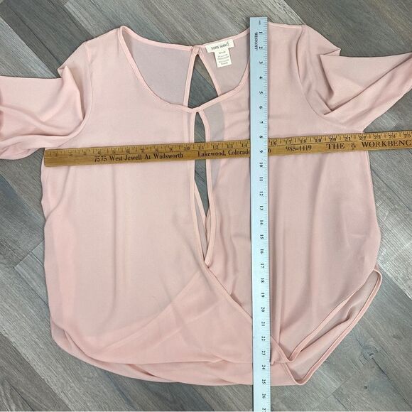 Sans Souci Sheer Split Front Surplus Blouse Blush Pink Small - Picture 12 of 13